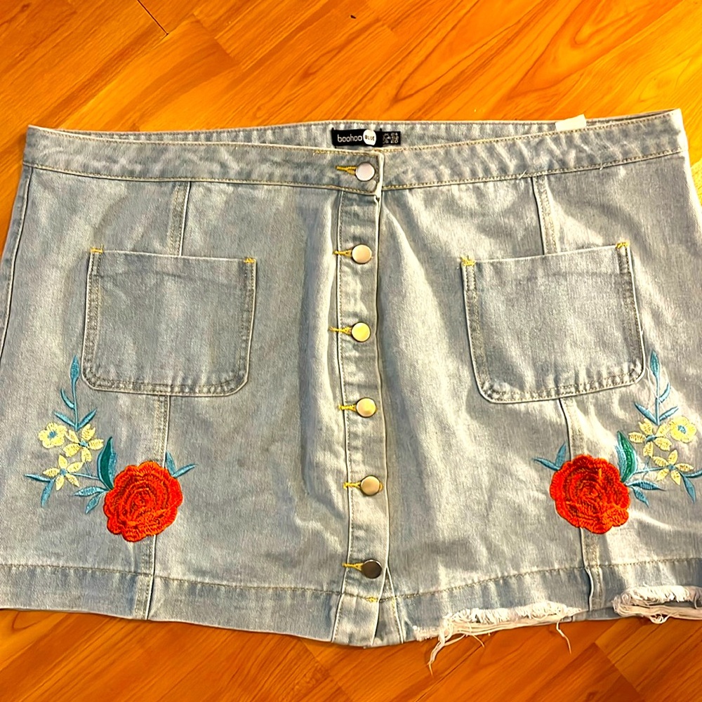 Women’s Plus Size Distressed Jean Mini Skirt